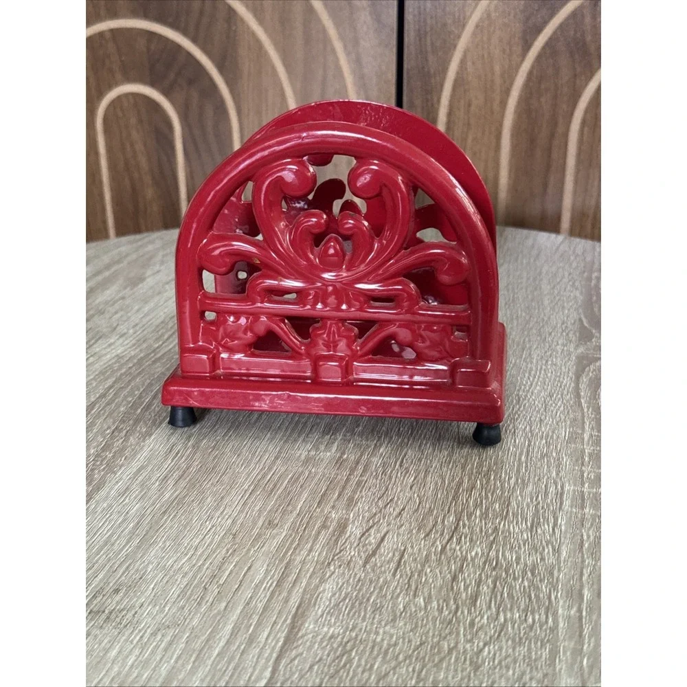 Red Cast Iron Napkin Holder Rustic Metal Napkin/Letter Holder